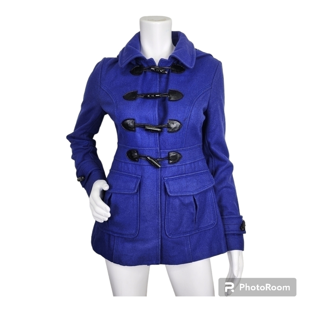 Anthropologie Tulle Wool Hooded Blue Pea Coat Small